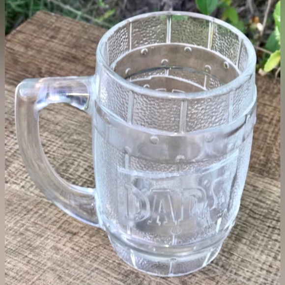 Mid Century Vintage DAD’S ROOT BEER Clear Embossed Thick Glass Barrel Mug - Picture 5 of 10